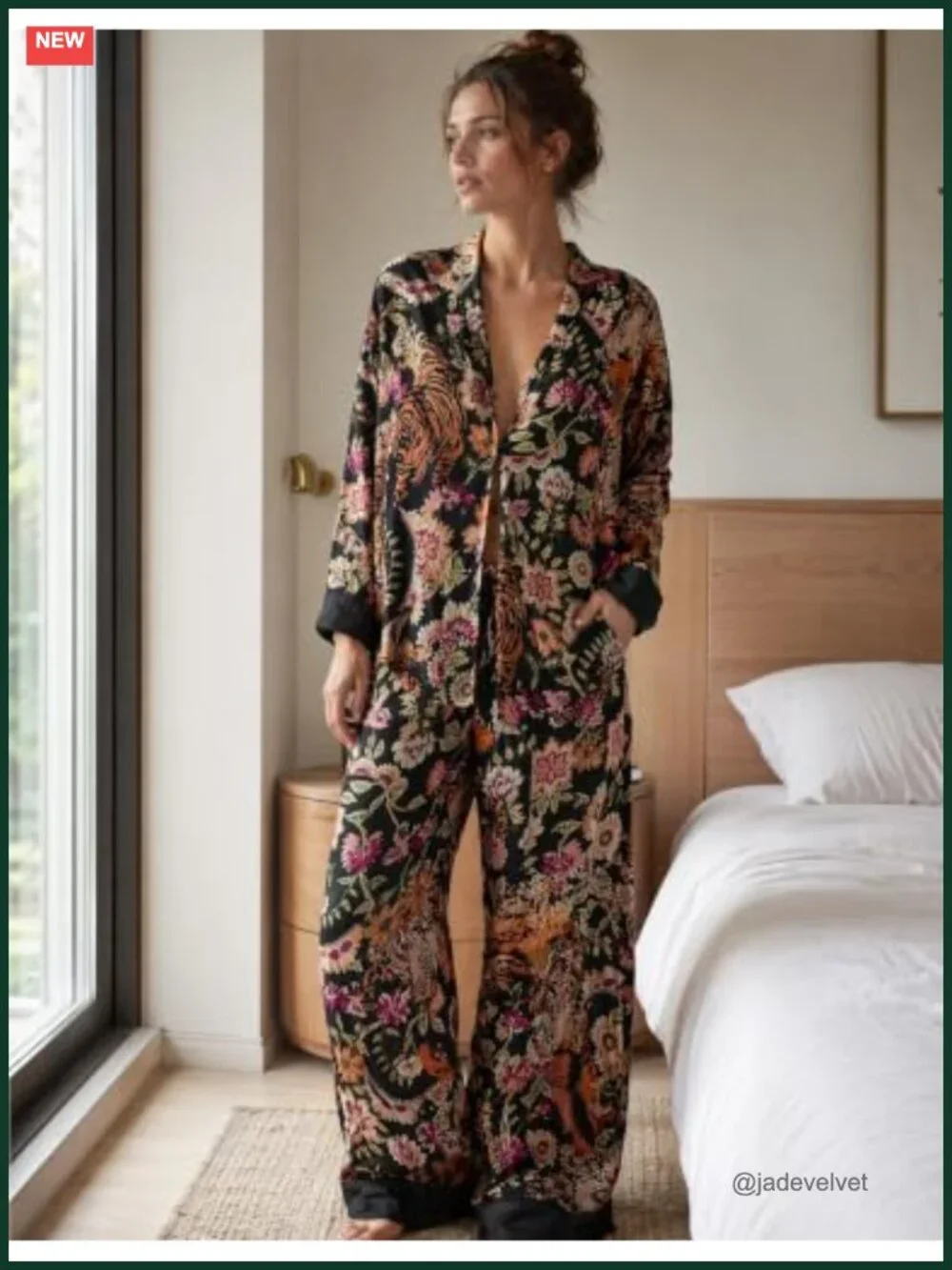 Satin Pajama Set 2 Piece Silk Blend Pjs Long Sleeve Button Down Wide Leg Lounge